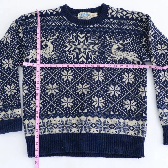 Vintage Environmental  Clothing Co Made USA 85% Wool Navy/ Cream Winter Design L - Picture 4 of 12
